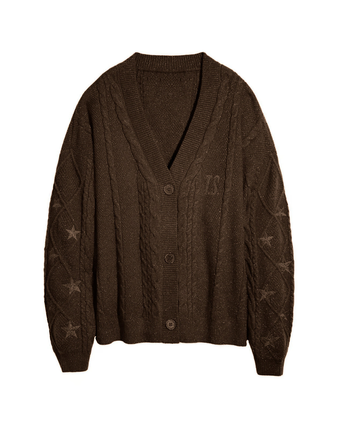 Slouchy Star Motif Button Down Cardigan - Brown