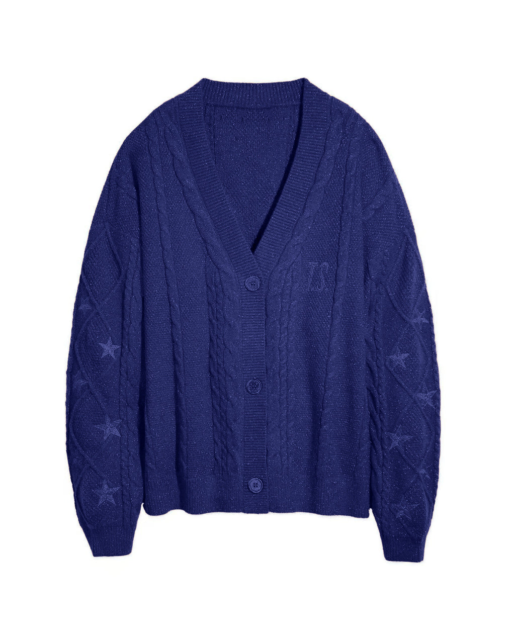 Slouchy Star Motif Button Down Cardigan - Dark-Blue