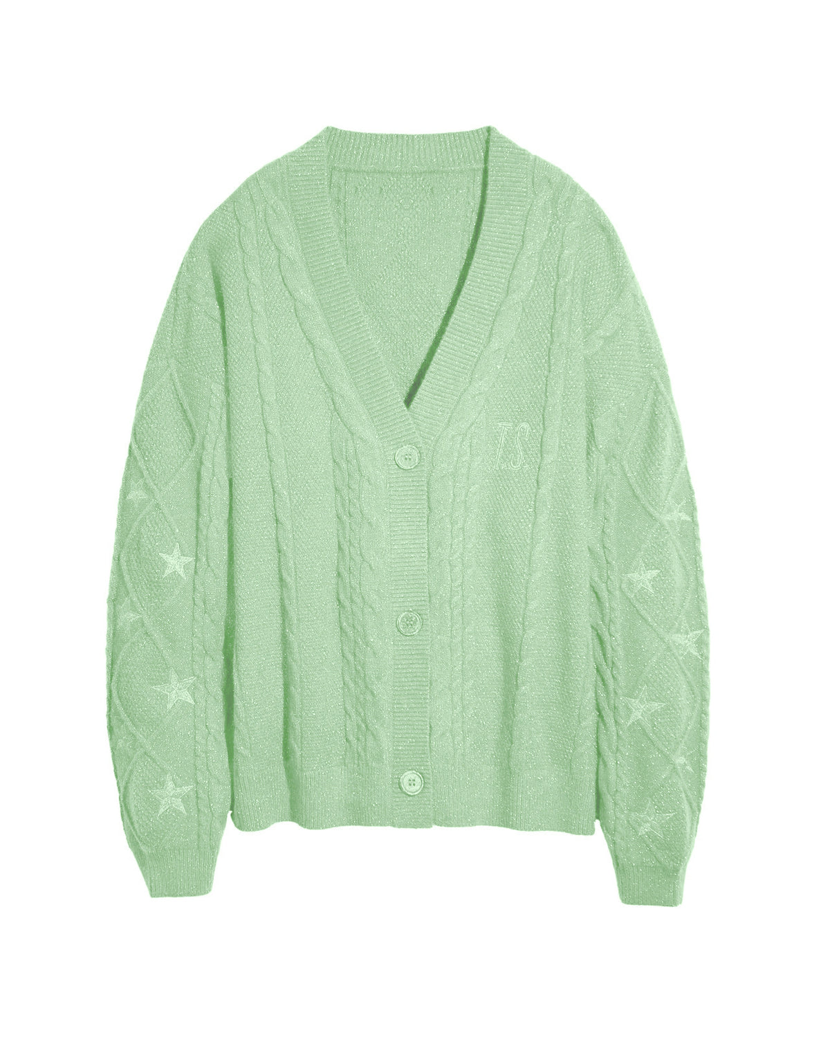 Slouchy Star Motif Button Down Cardigan - Green