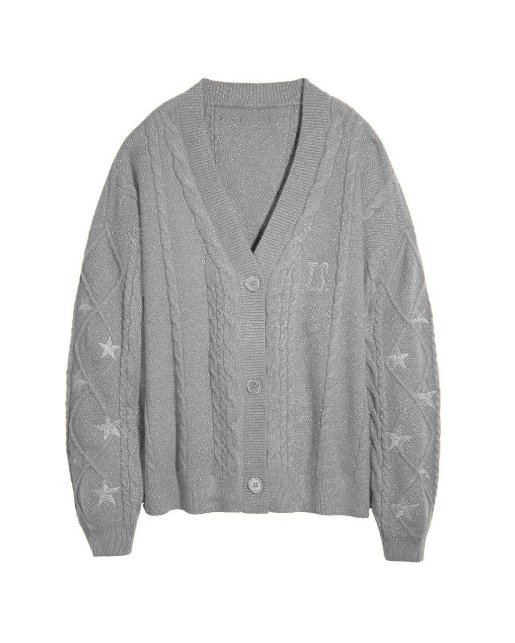 Slouchy Star Motif Button Down Cardigan - Grey