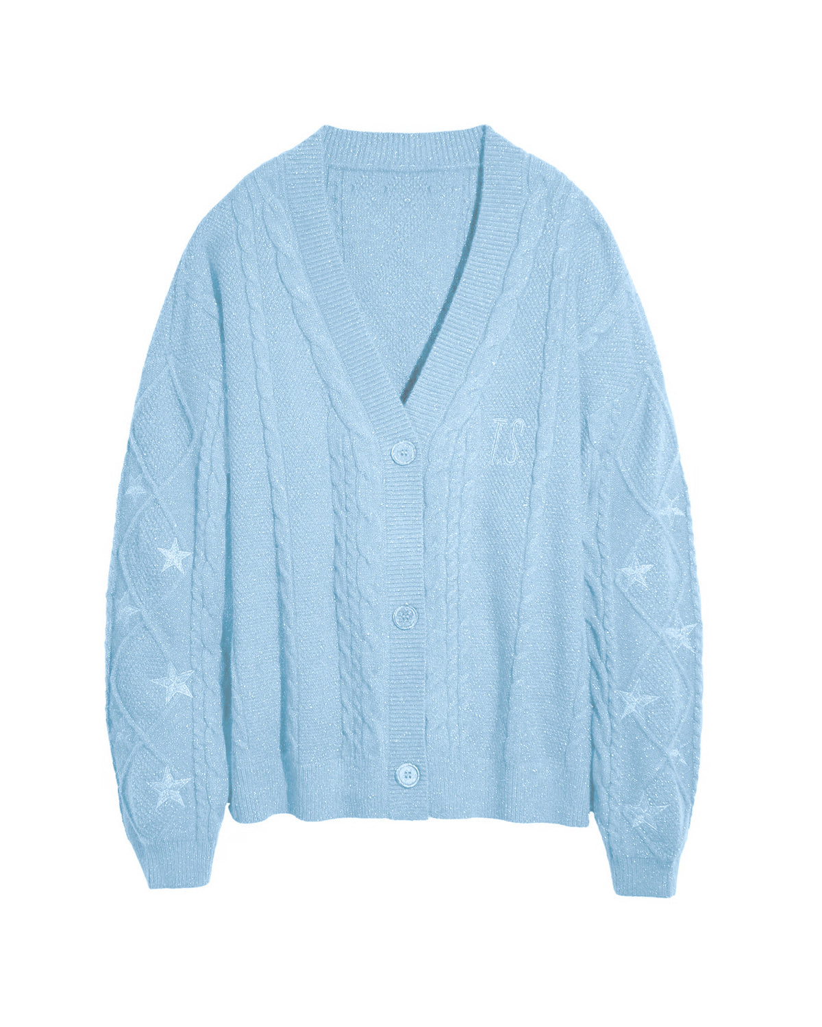 Slouchy Star Motif Button Down Cardigan - Light-Blue