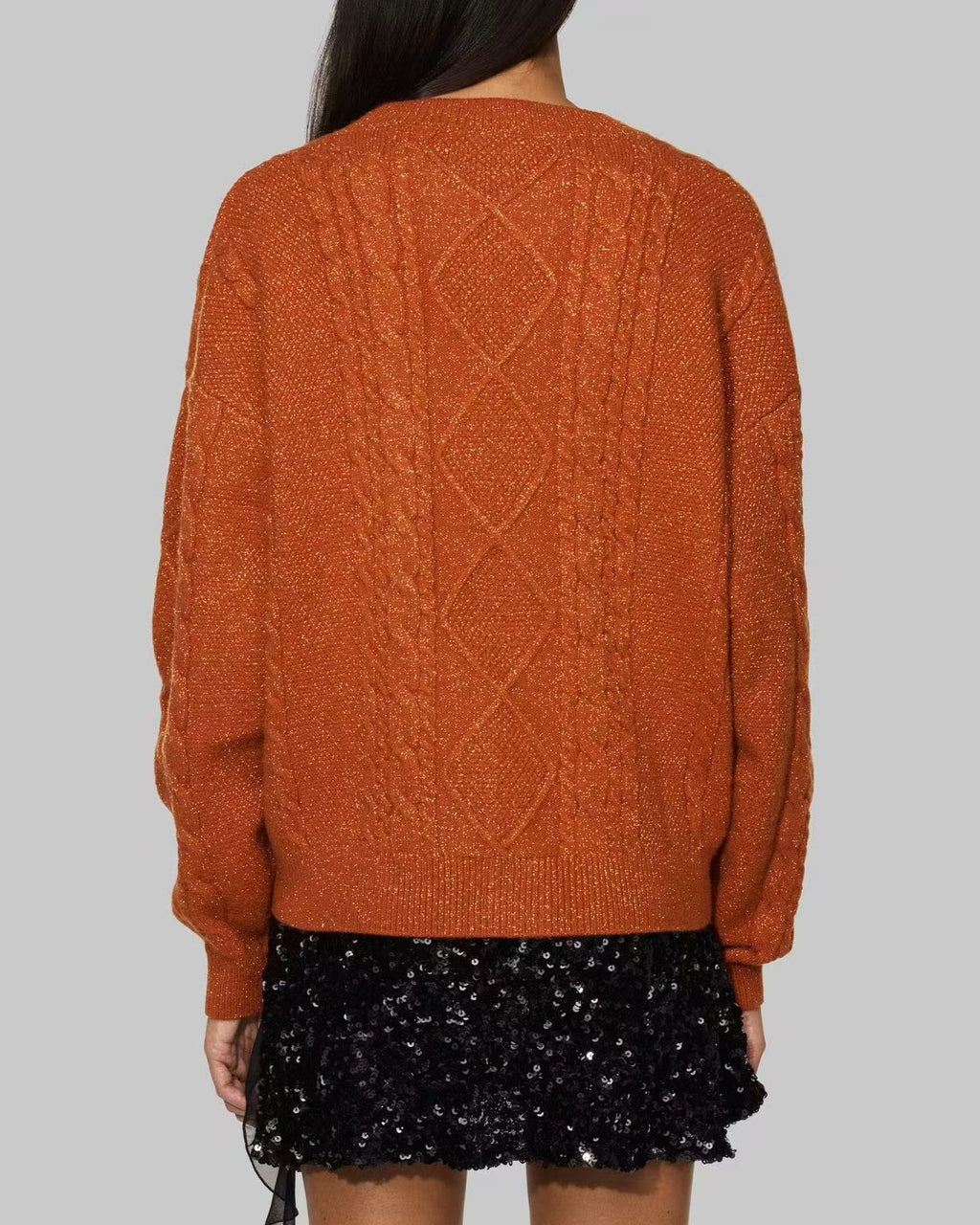 Slouchy Star Motif Button Down Cardigan - Orange