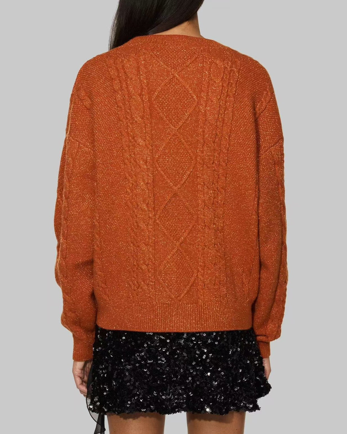 Slouchy Star Motif Button Down Cardigan - Orange
