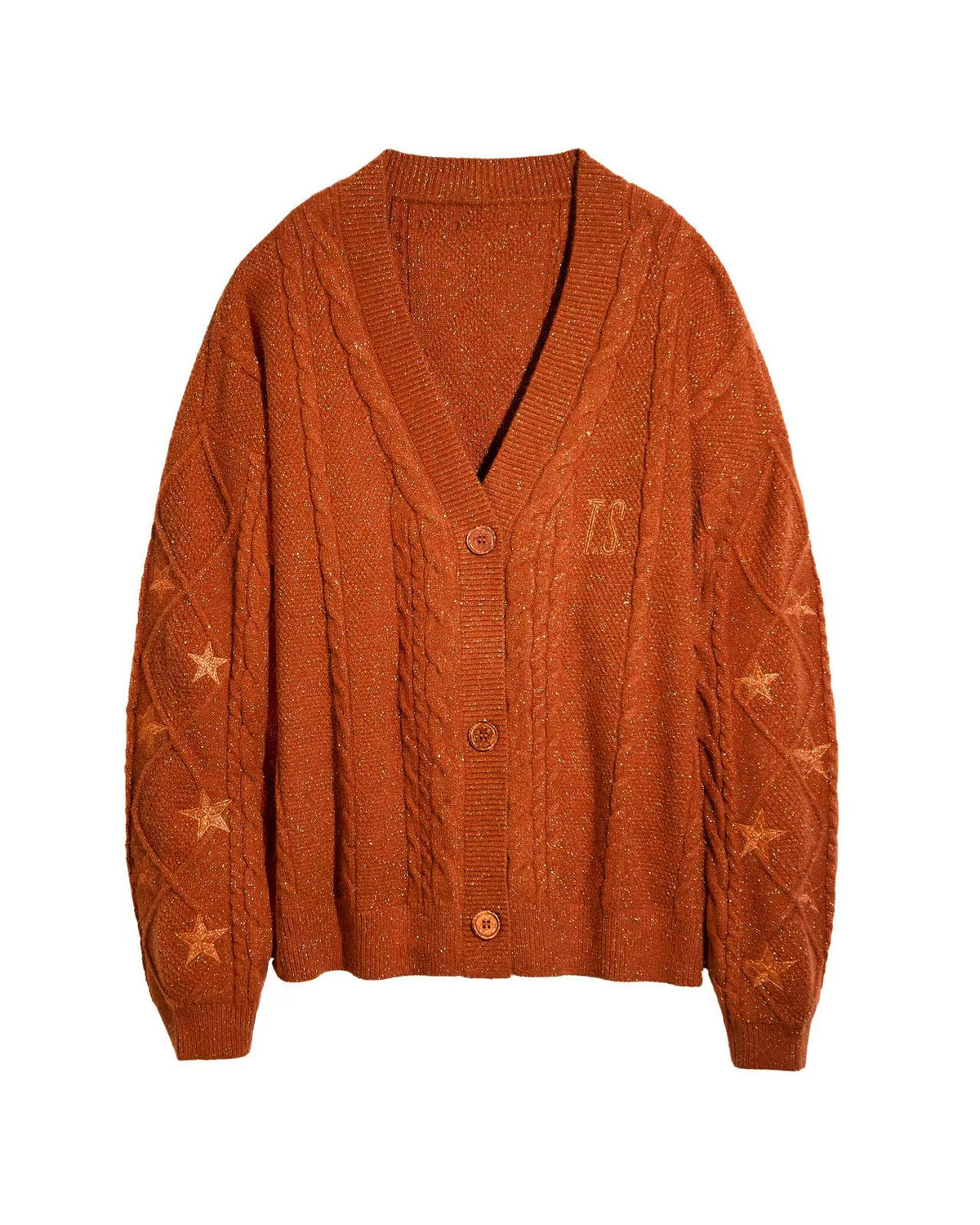 Slouchy Star Motif Button Down Cardigan - Orange - 2