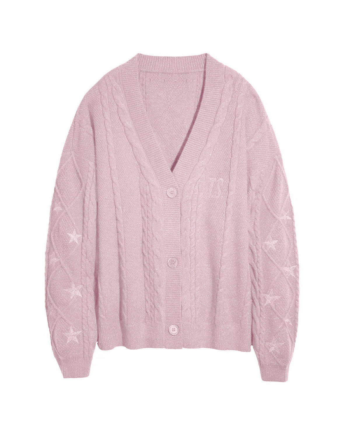 Slouchy Star Motif Button Down Cardigan - Pink
