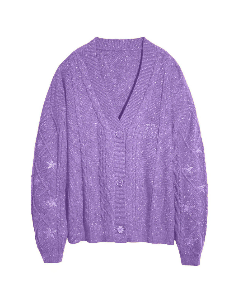 Slouchy Star Motif Button Down Cardigan - Purple