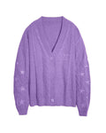 Slouchy Star Motif Button Down Cardigan - Purple