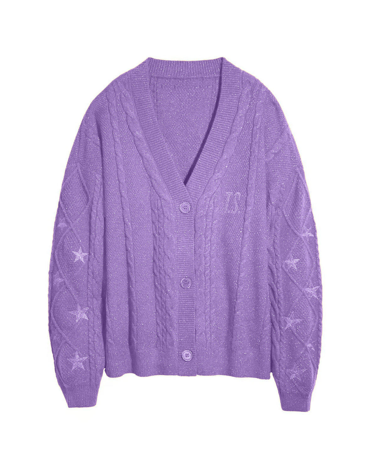 Slouchy Star Motif Button Down Cardigan - Purple