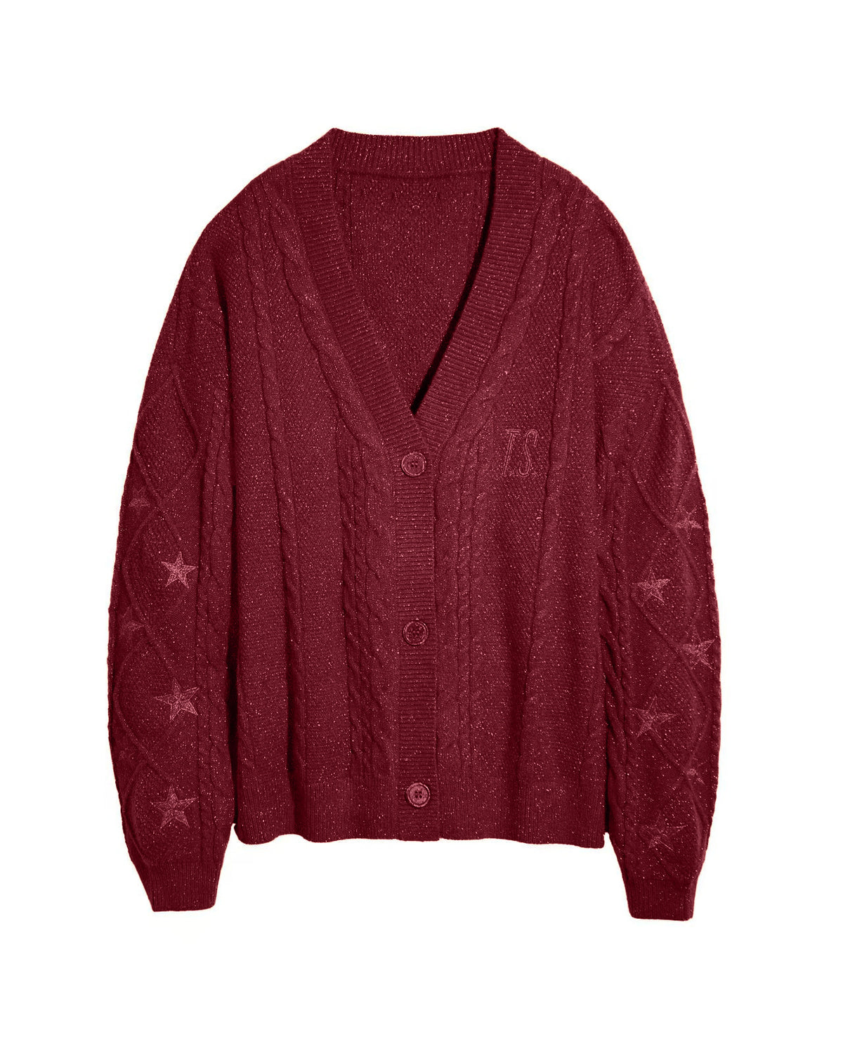 Slouchy Star Motif Button Down Cardigan - Wine-Red