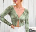 Tie Dye Button Front Cropped Knit Top - Green