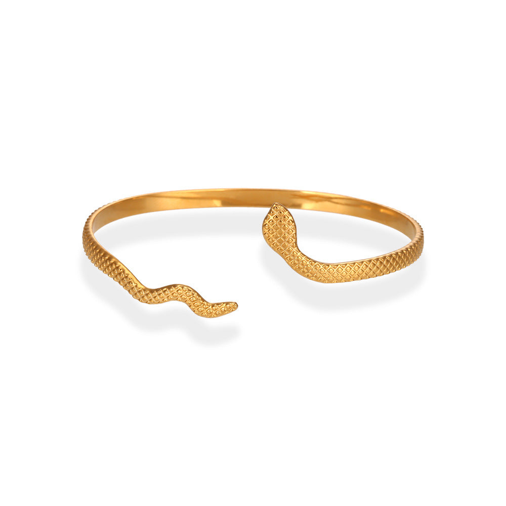 Textured Snake Wrap Open Cuff Bracelet - Snake - 1
