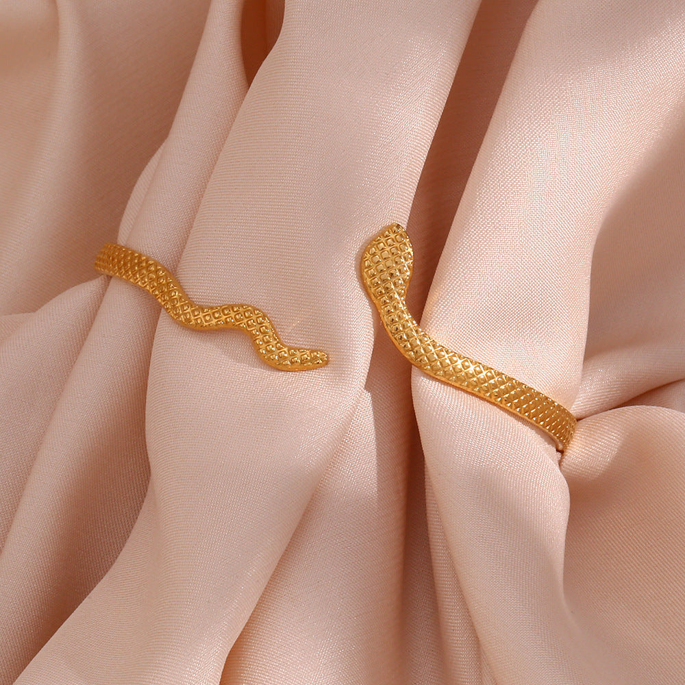 Textured Snake Wrap Open Cuff Bracelet - Snake - 3