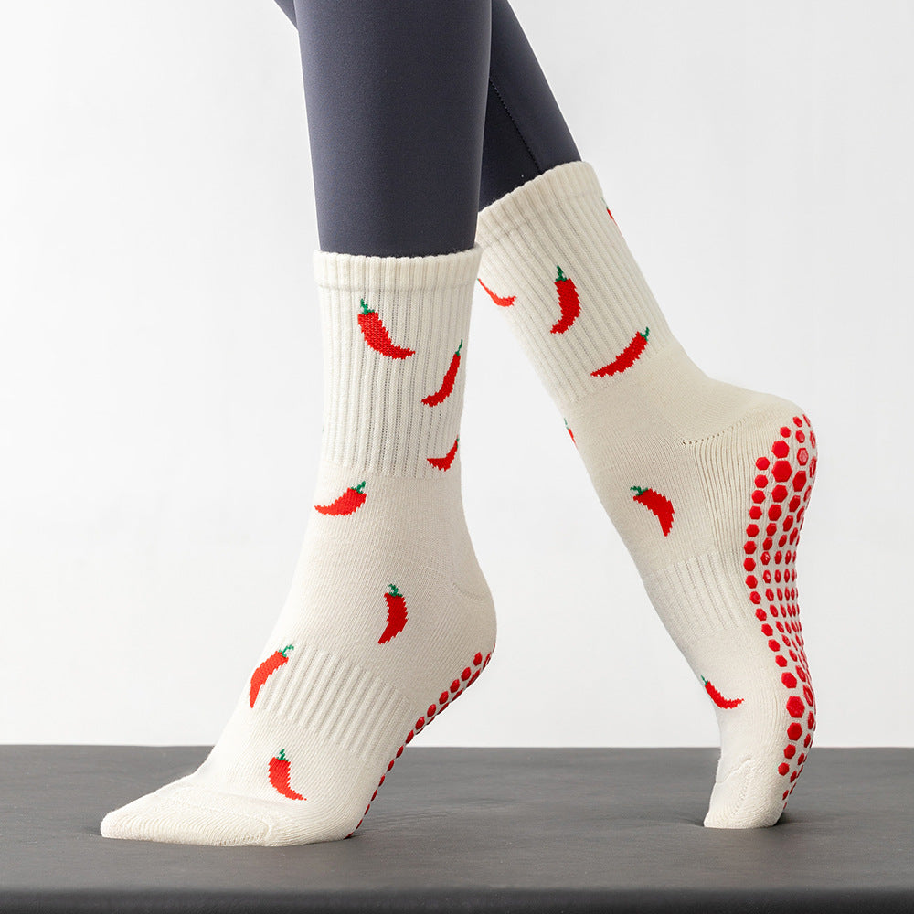 Fun Print Grip Socks with Ruffled Cuff - Chili - 1