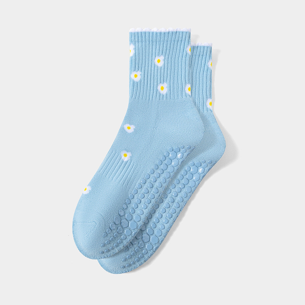 Fun Print Grip Socks with Ruffled Cuff - Egg