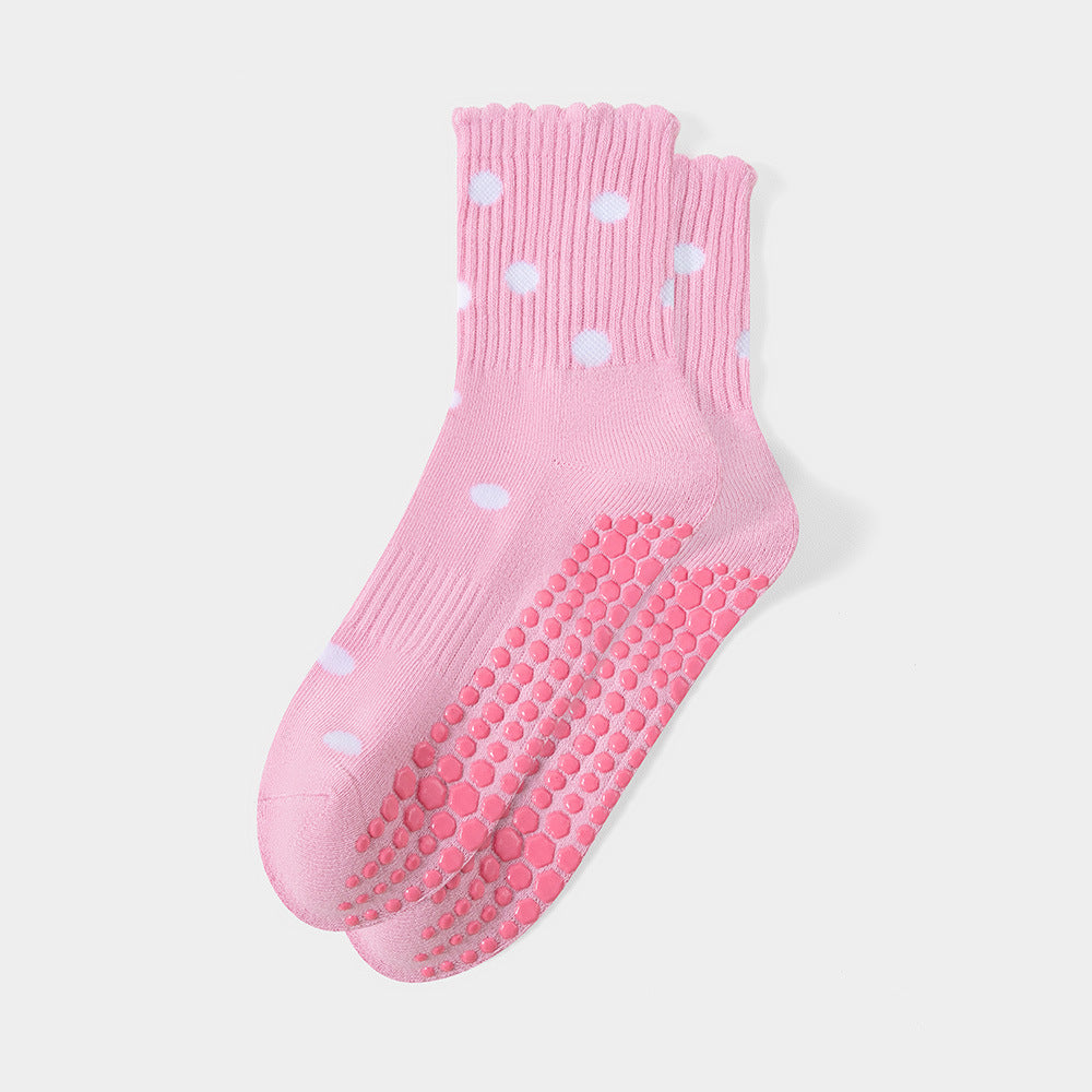 Fun Print Grip Socks with Ruffled Cuff - PolkaDot