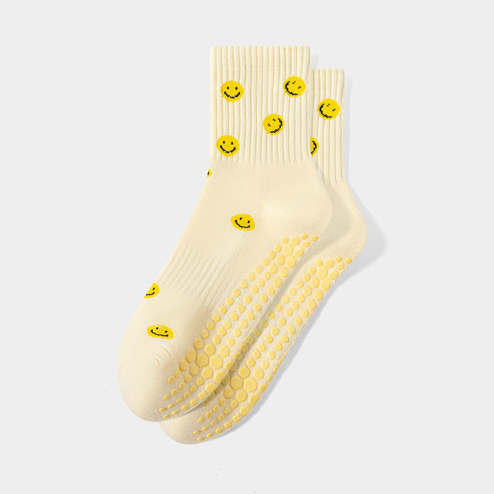 Fun Print Grip Socks with Ruffled Cuff - Smiley