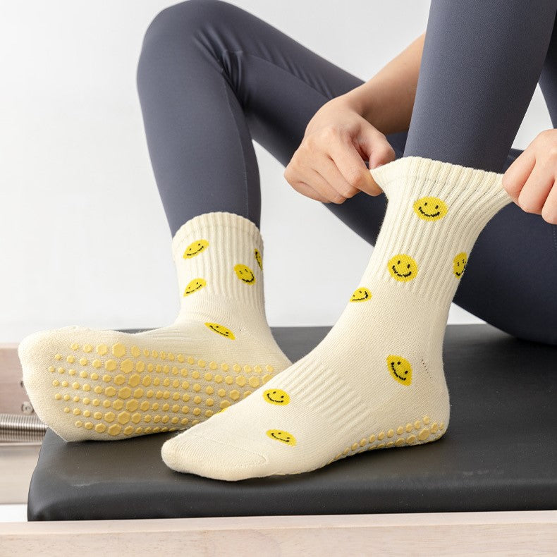 Fun Print Grip Socks with Ruffled Cuff - Smiley - 1