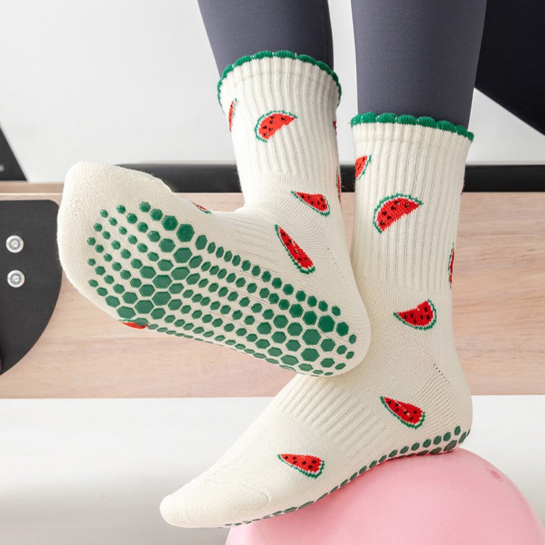 Fun Print Grip Socks with Ruffled Cuff - Watermelon - 1