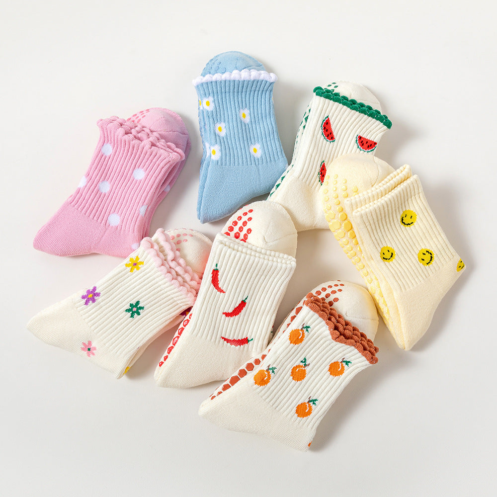 Fun Print Grip Socks with Ruffled Cuff - Watermelon - 3