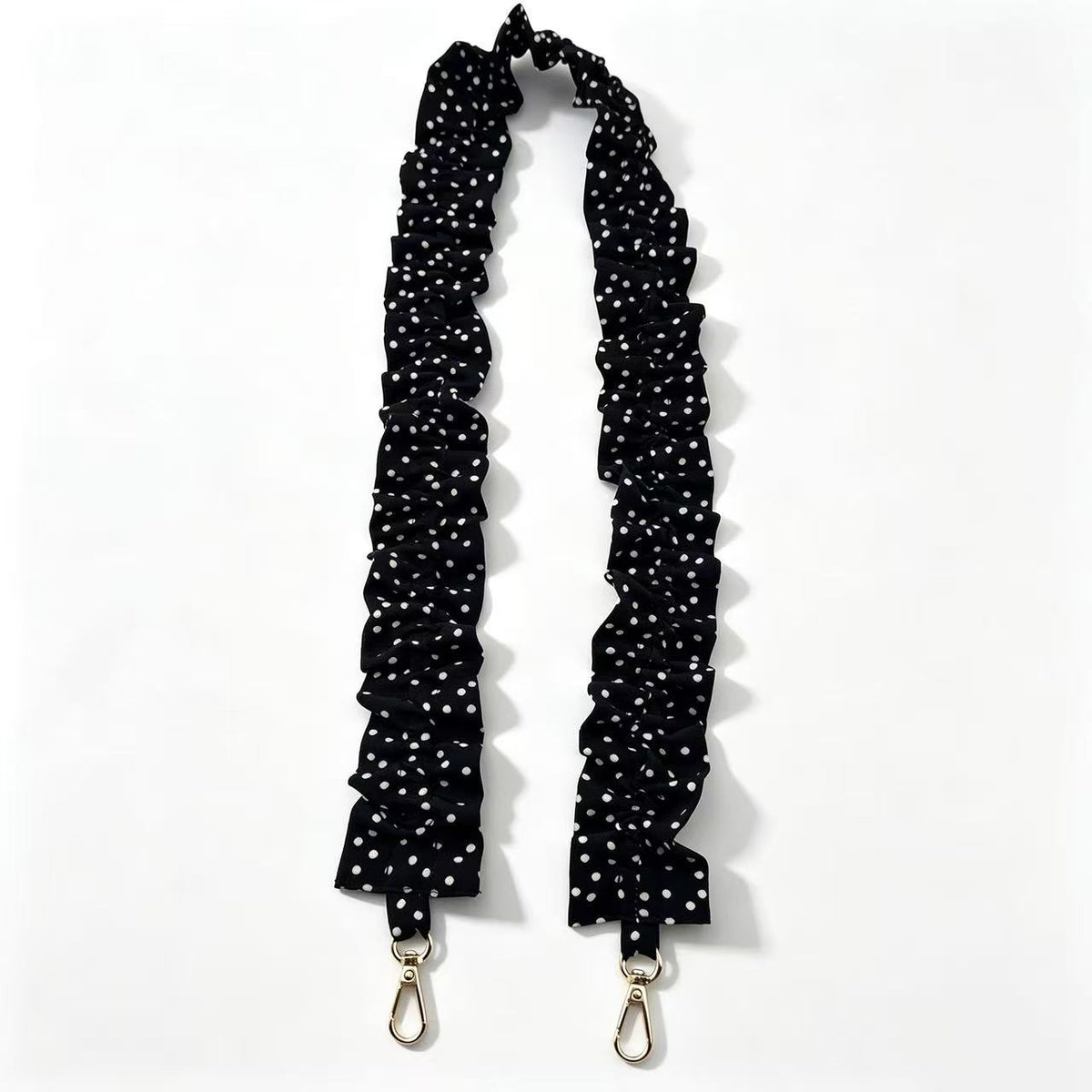 Ruffled Scrunchie Lanyard Strap with Swivel Clasps - BlackDot