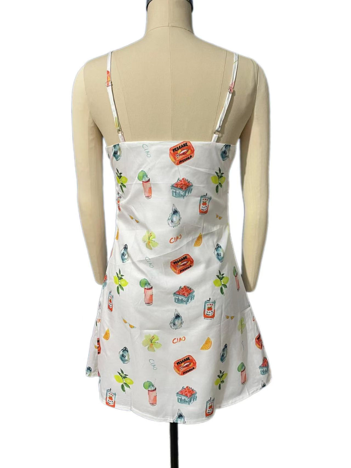 Cocktail Print Strappy Mini Slip Dress - white - 5