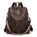 Distressed Faux Leather Guitar Strap Backpack - Coffee Brown