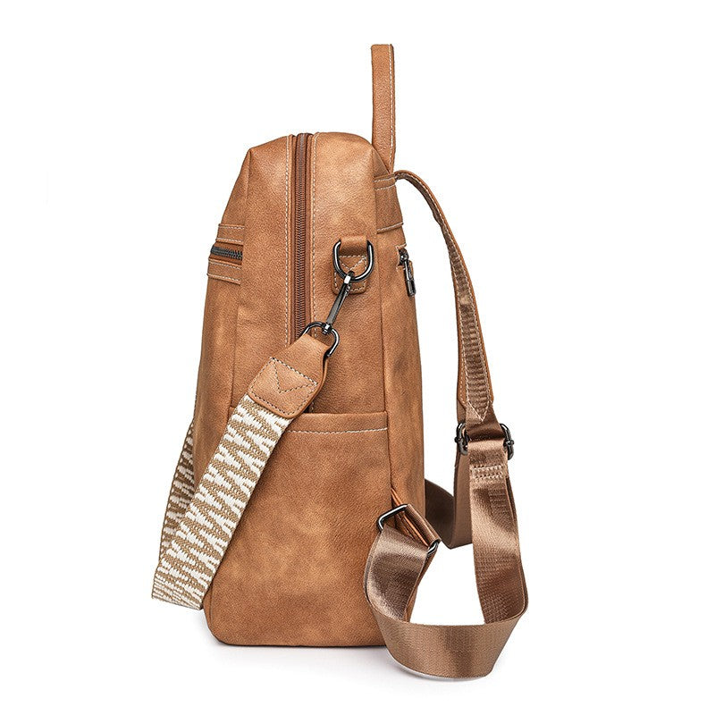 Distressed Faux Leather Guitar Strap Backpack