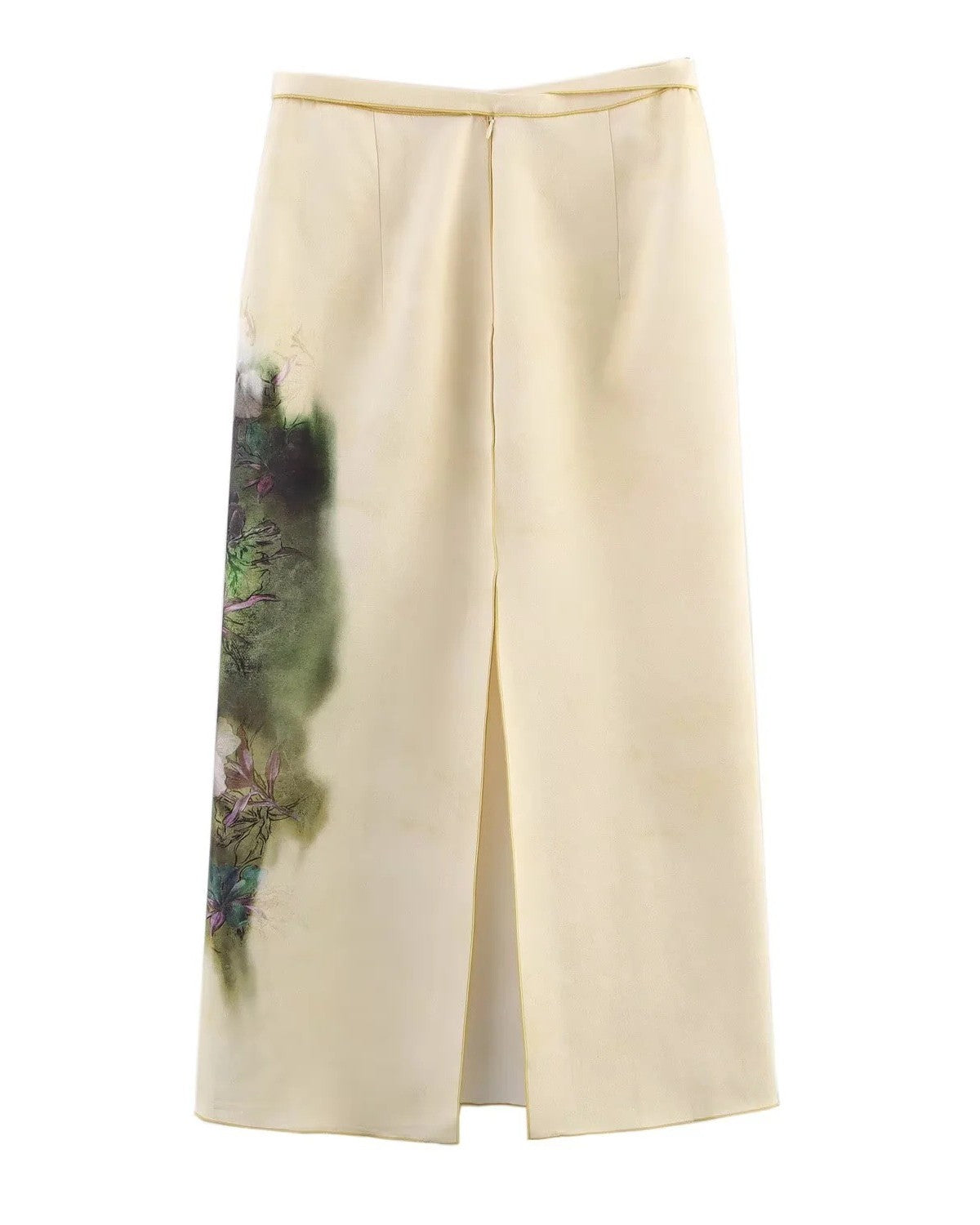 Watercolor Bloom Print Slit Midi Skirt - Color - 1