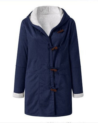 Sherpa Lined Toggle Hooded Longline Coat - Blue-White