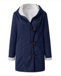 Sherpa Lined Toggle Hooded Longline Coat - Blue-White