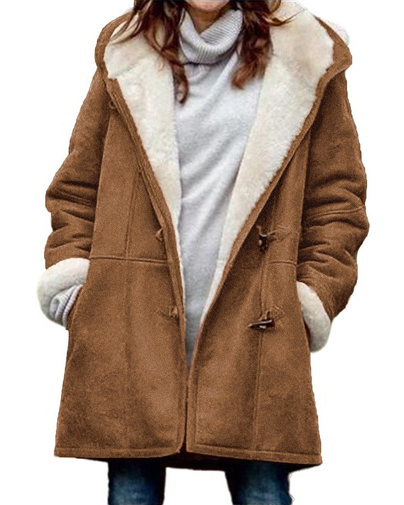 Sherpa Lined Toggle Hooded Longline Coat - Brown