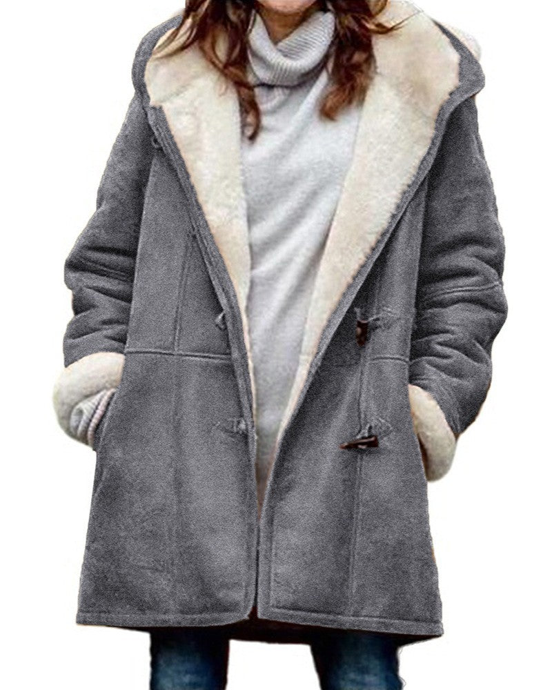 Sherpa Lined Toggle Hooded Longline Coat - Grey