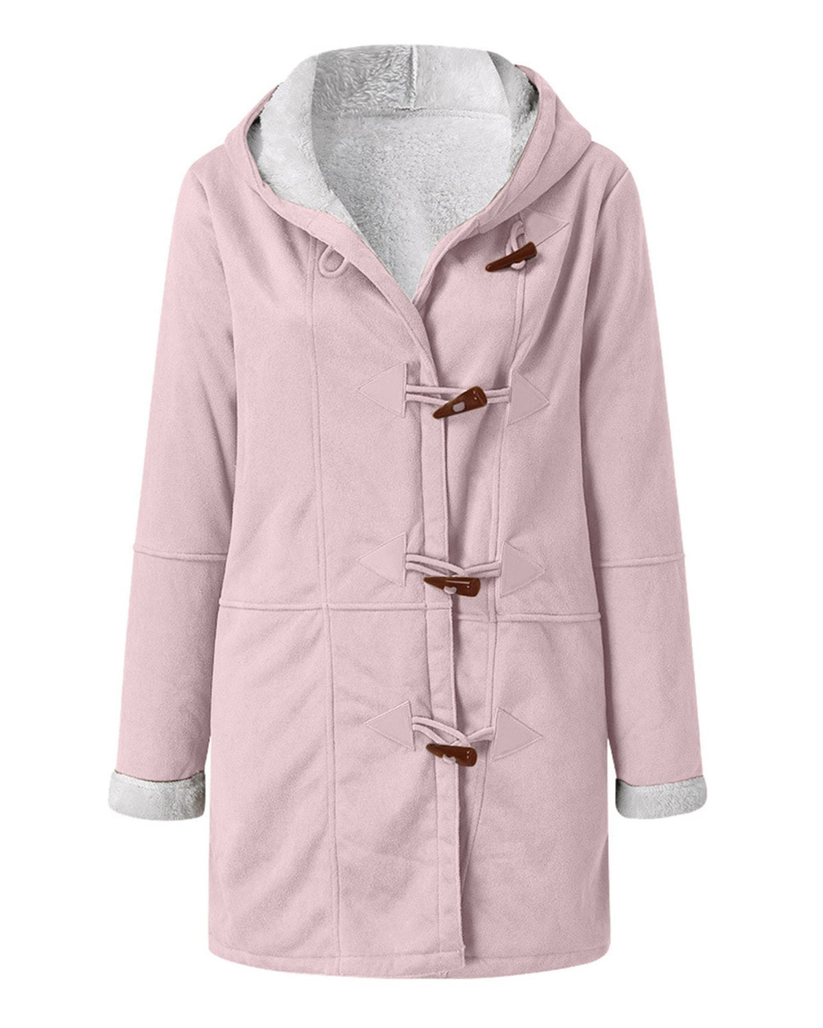 Sherpa Lined Toggle Hooded Longline Coat - Pink