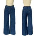 Dotted Print Loose Wide Leg Denim Jeans - Blue