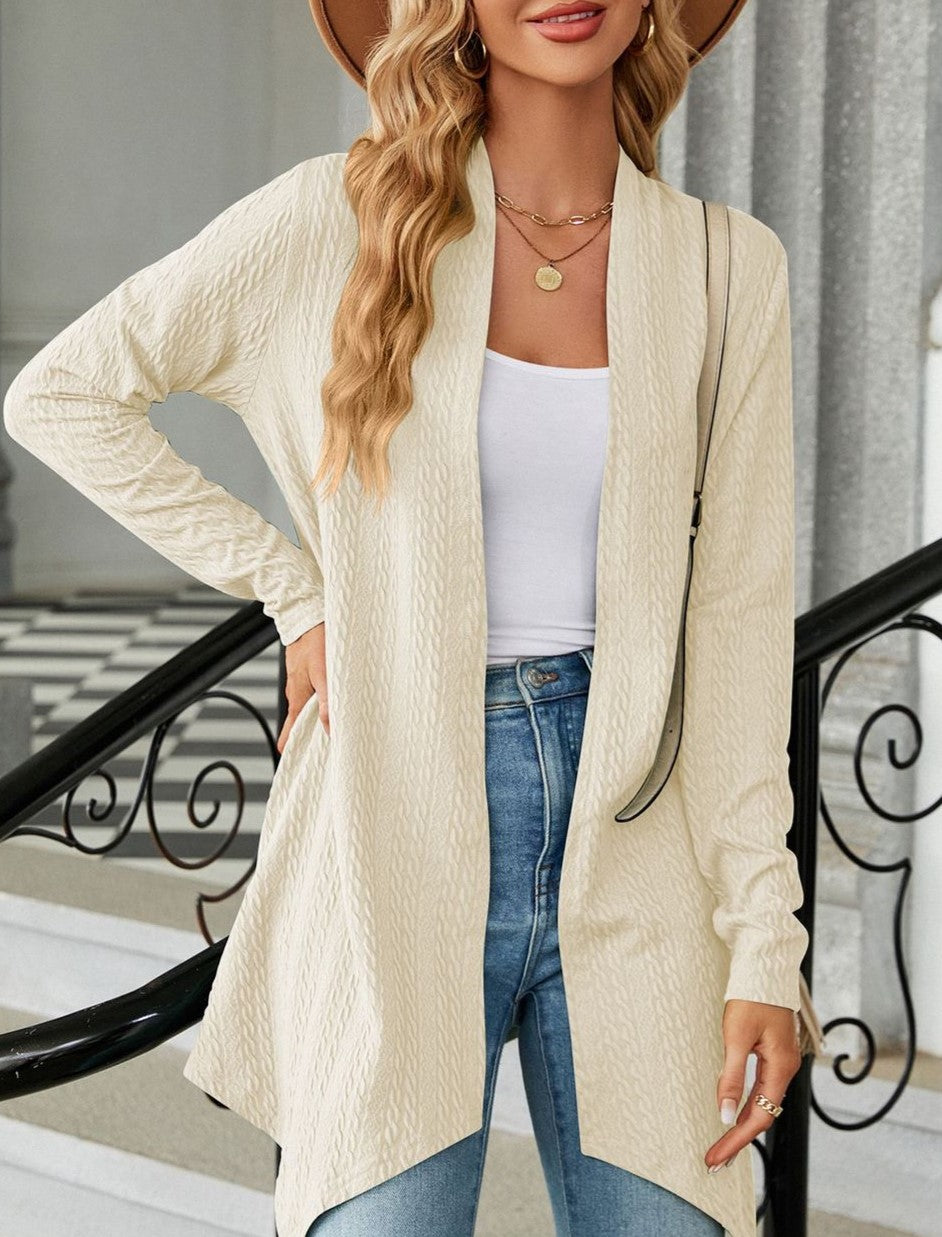 Asymmetric Hem Lightweight Open Front Cardigan - Apricot