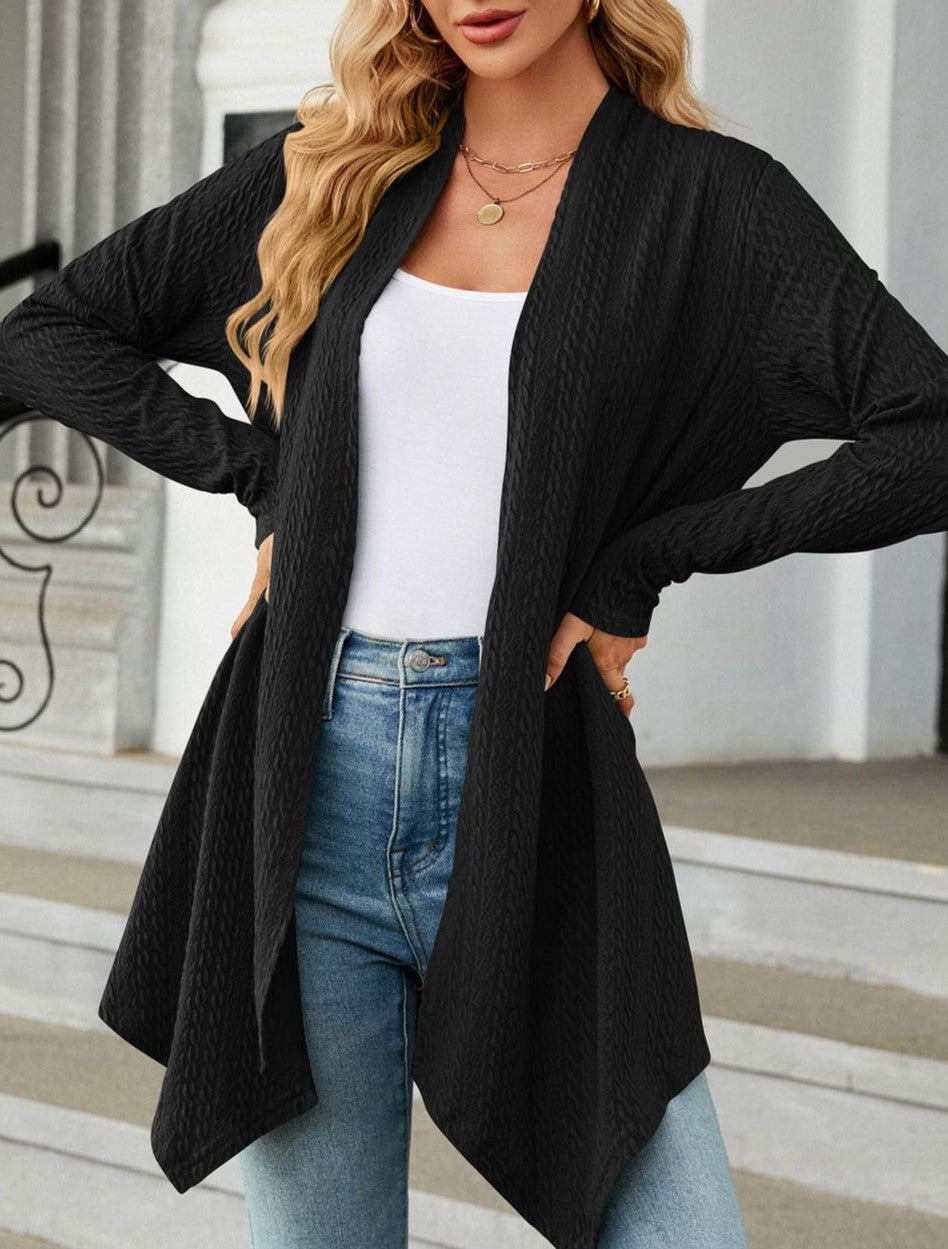 Asymmetric Hem Lightweight Open Front Cardigan - Black - 2