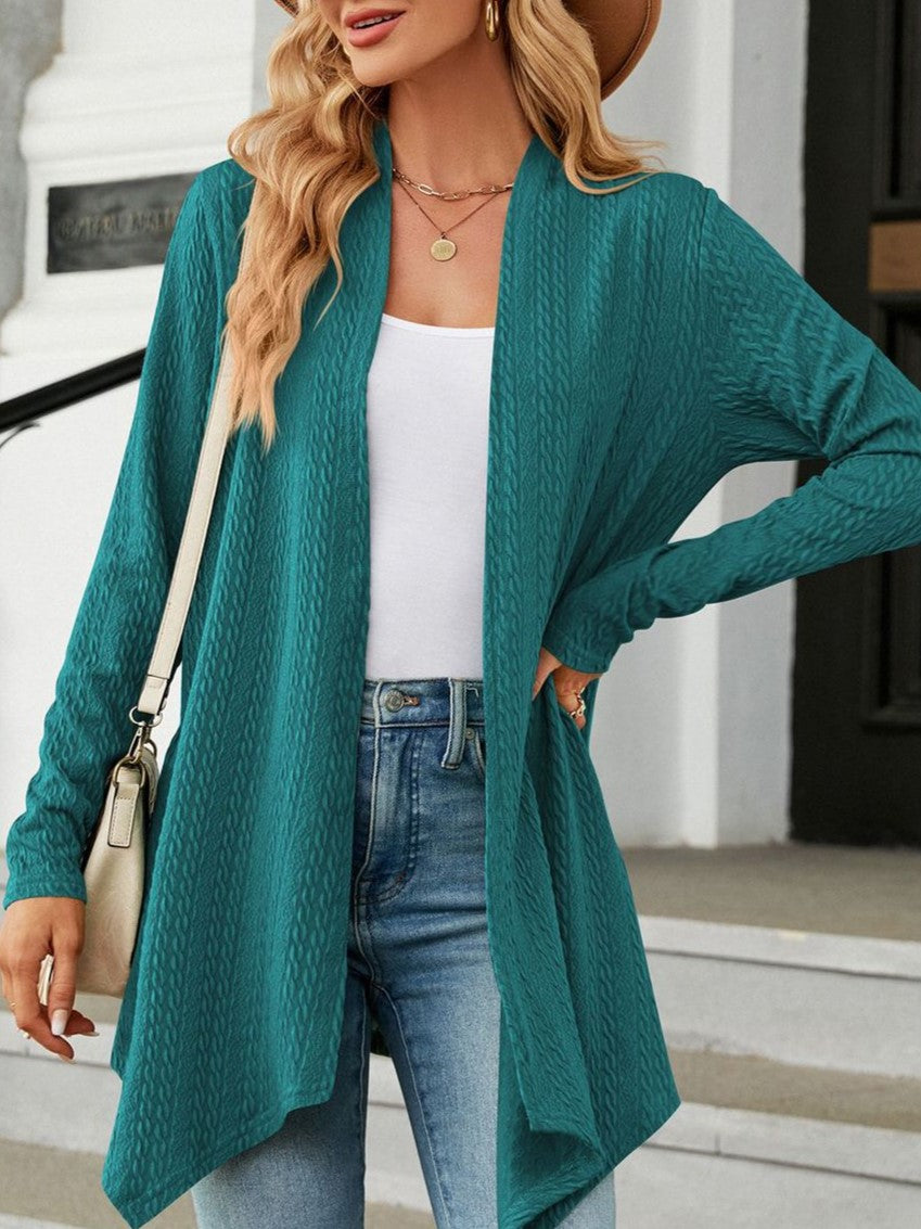 Asymmetric Hem Lightweight Open Front Cardigan - Darkgreen