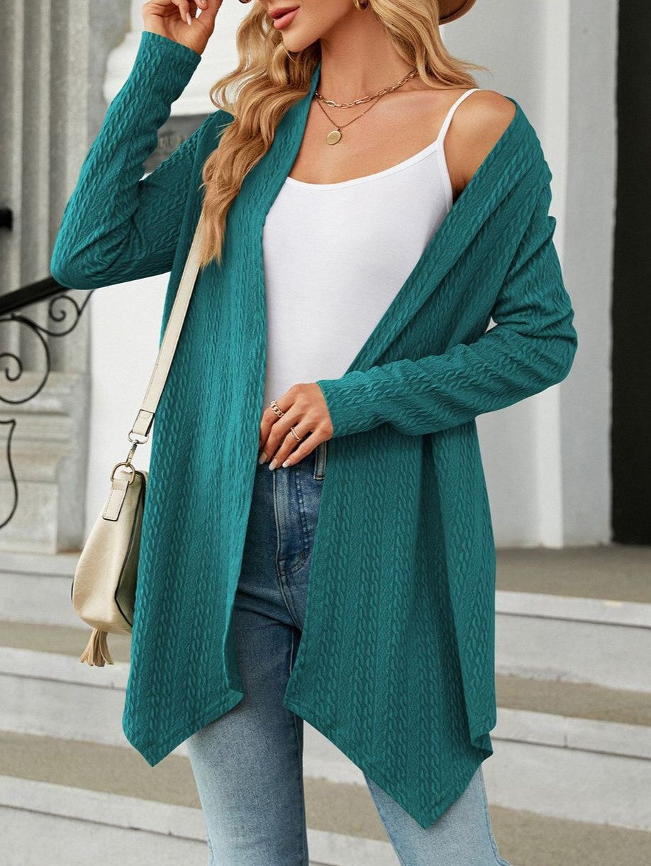 Asymmetric Hem Lightweight Open Front Cardigan - Darkgreen - 1