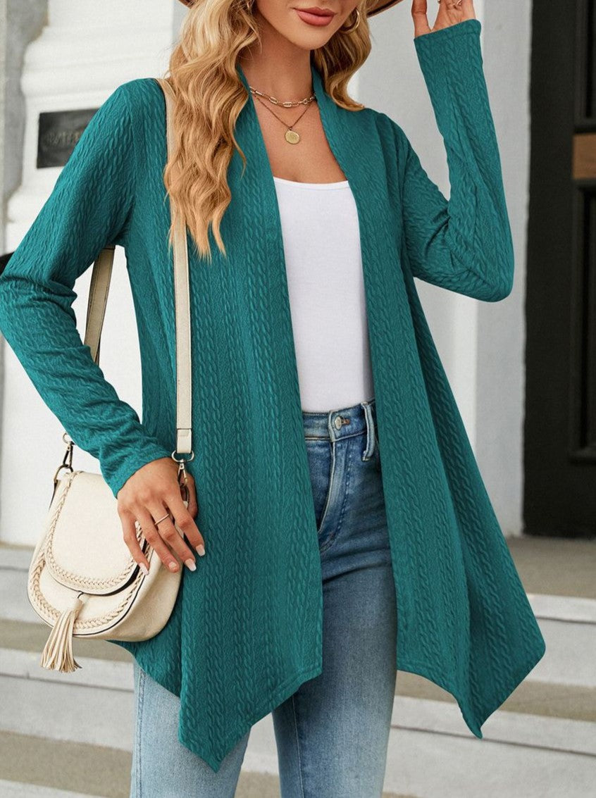 Asymmetric Hem Lightweight Open Front Cardigan - Darkgreen - 2