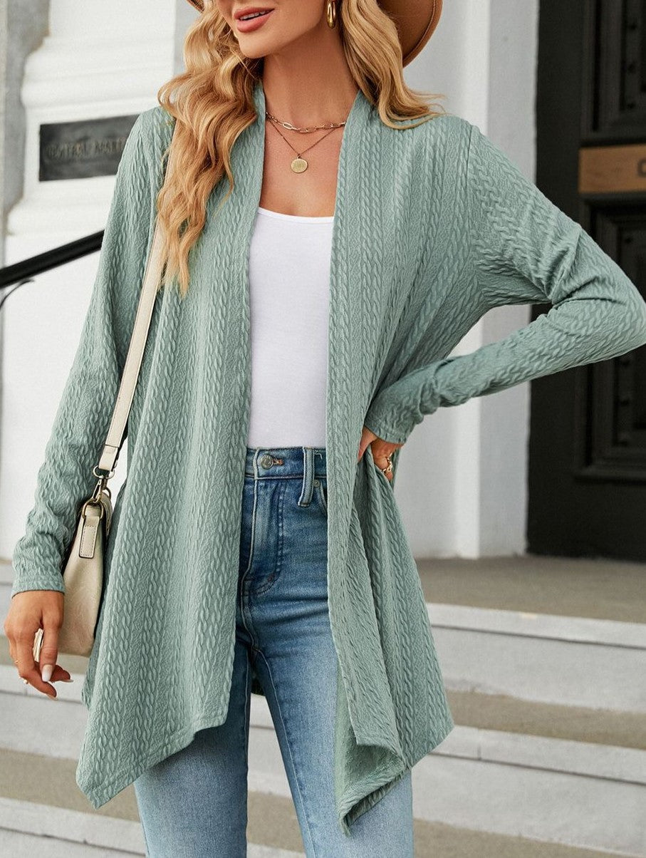 Asymmetric Hem Lightweight Open Front Cardigan - Green - 1