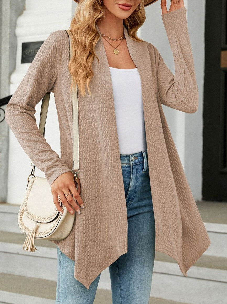 Asymmetric Hem Lightweight Open Front Cardigan - Khaki - 1