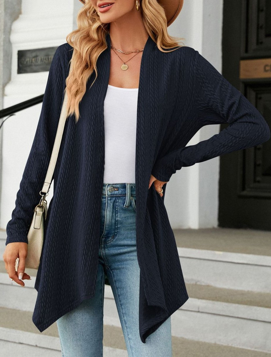 Asymmetric Hem Lightweight Open Front Cardigan - Navyblue - 2