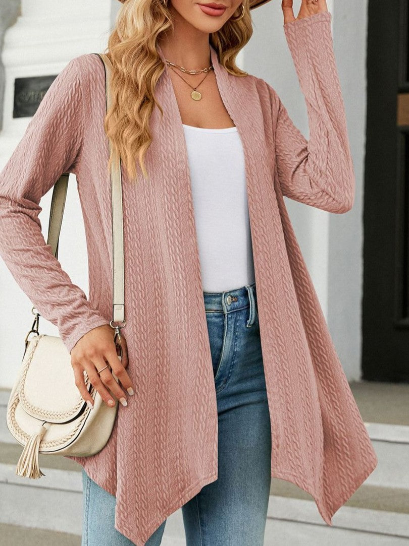 Asymmetric Hem Lightweight Open Front Cardigan - Pink - 1
