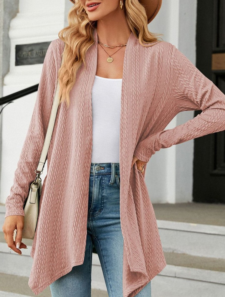 Asymmetric Hem Lightweight Open Front Cardigan - Pink - 2