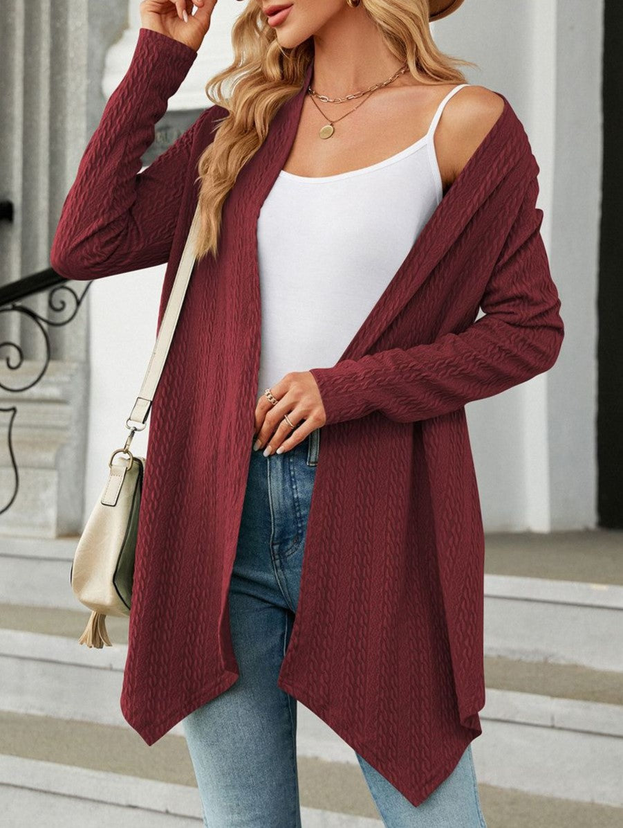 Asymmetric Hem Lightweight Open Front Cardigan - Winered - 1