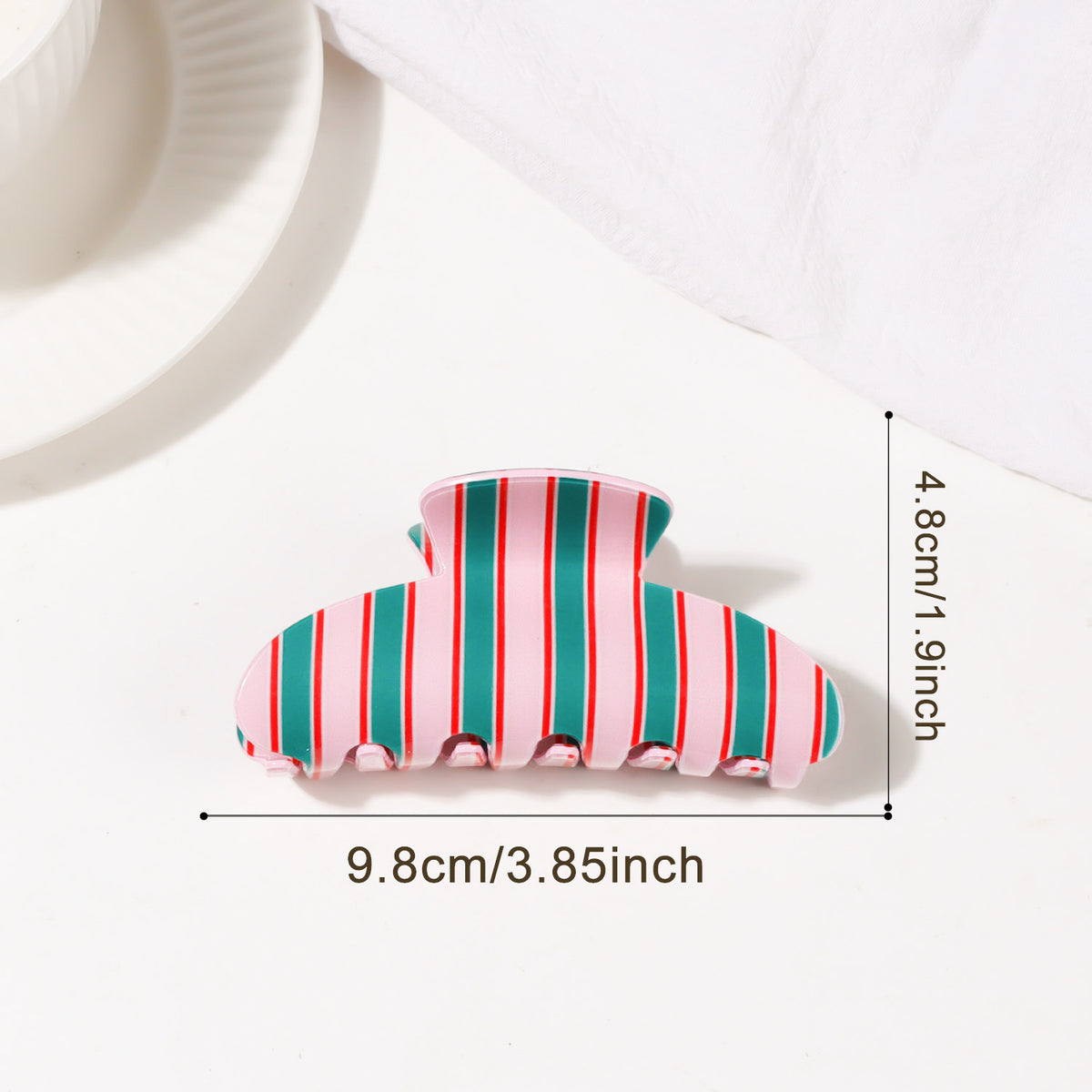 Candy Stripe Hair Claw Clip With Deep Teeth - PinkGreen