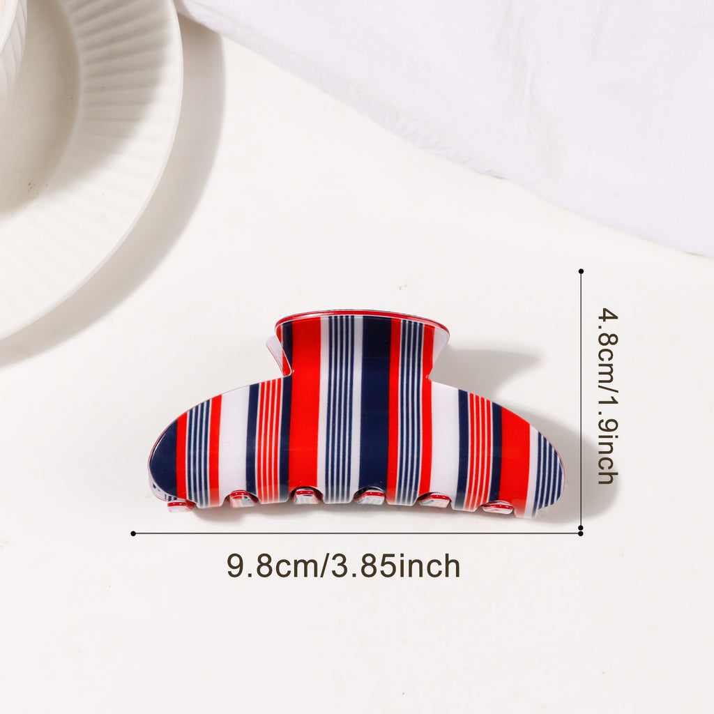 Candy Stripe Hair Claw Clip With Deep Teeth - RedWhite