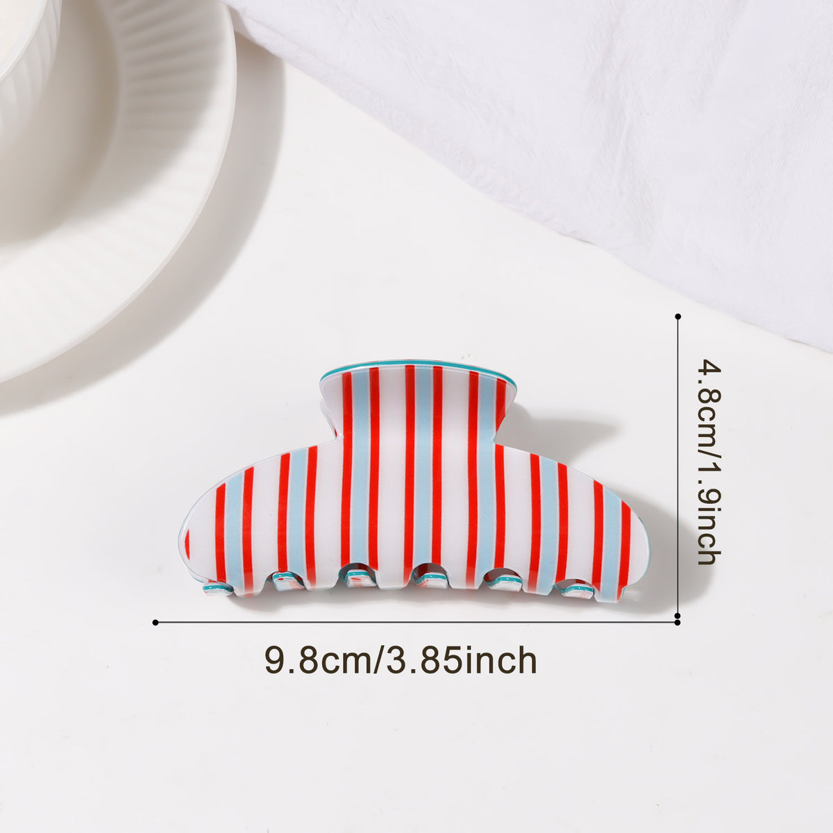 Candy Stripe Hair Claw Clip With Deep Teeth - WhiteBlue