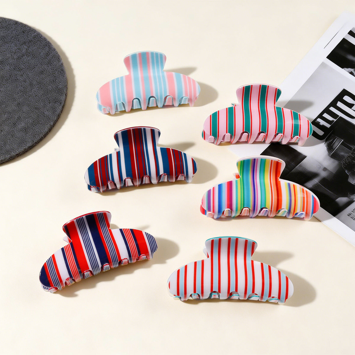 Candy Stripe Hair Claw Clip With Deep Teeth - view 3