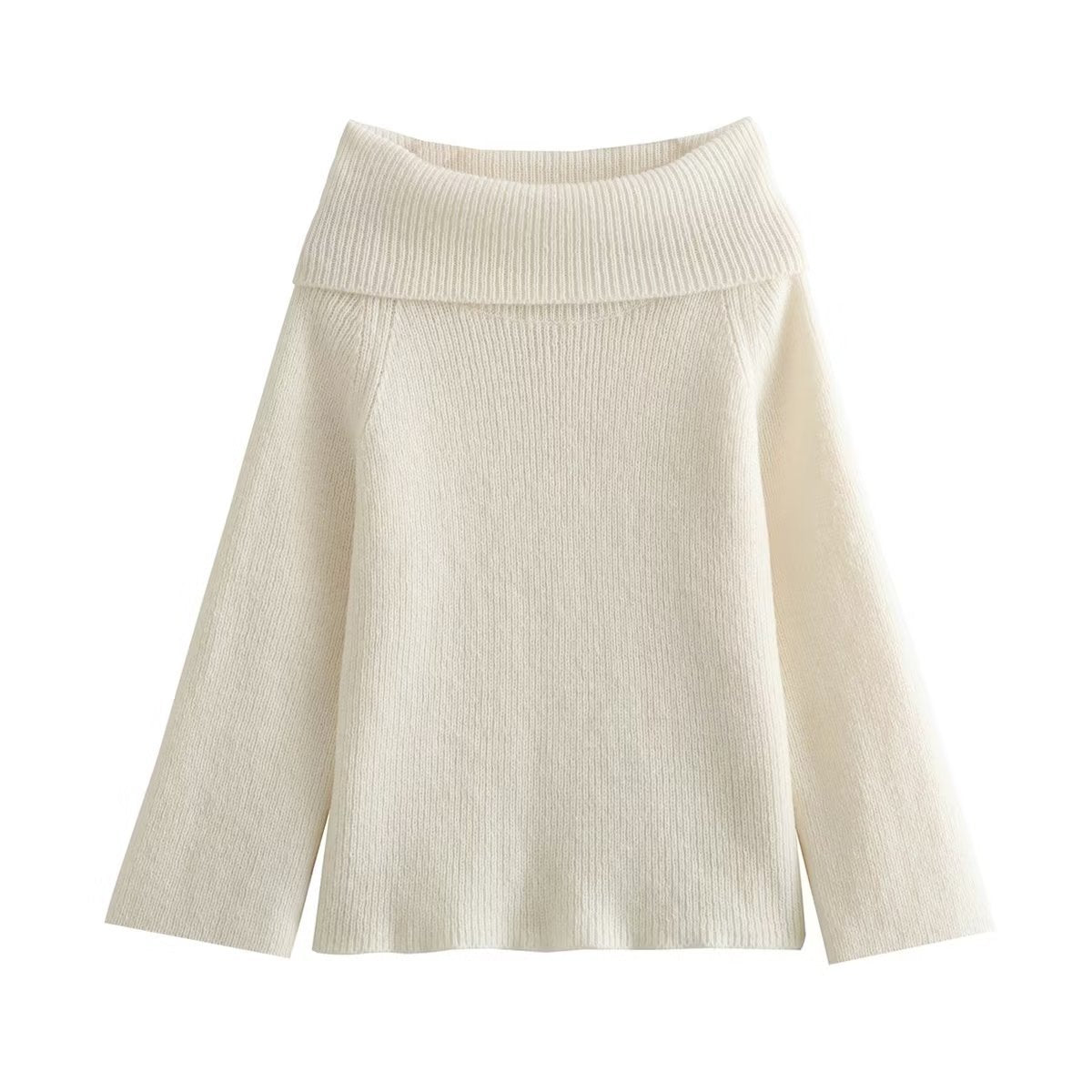Foldover Off Shoulder Pullover Sweater - White